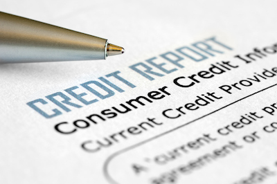 Close-up of credit report with pen