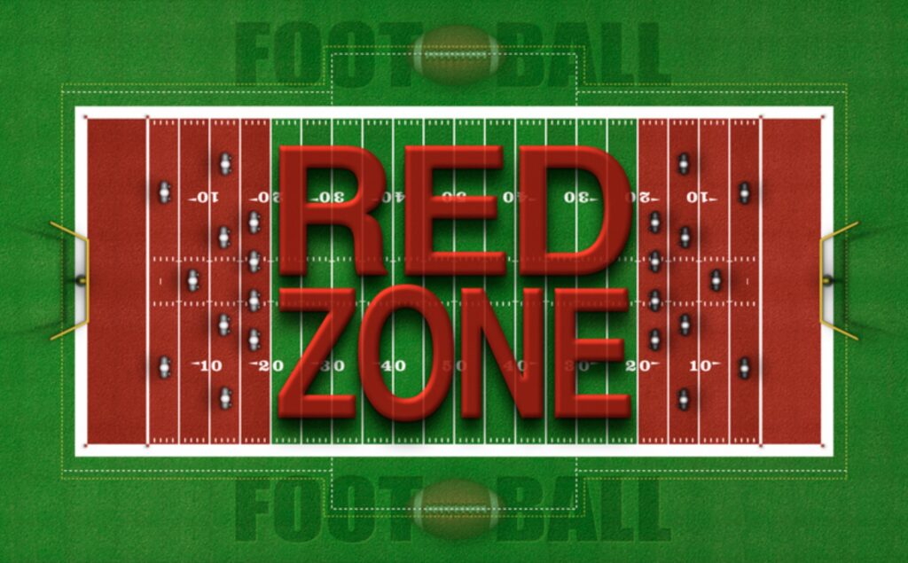 Illustration of field with textf "Red Zone" in the middle of the field